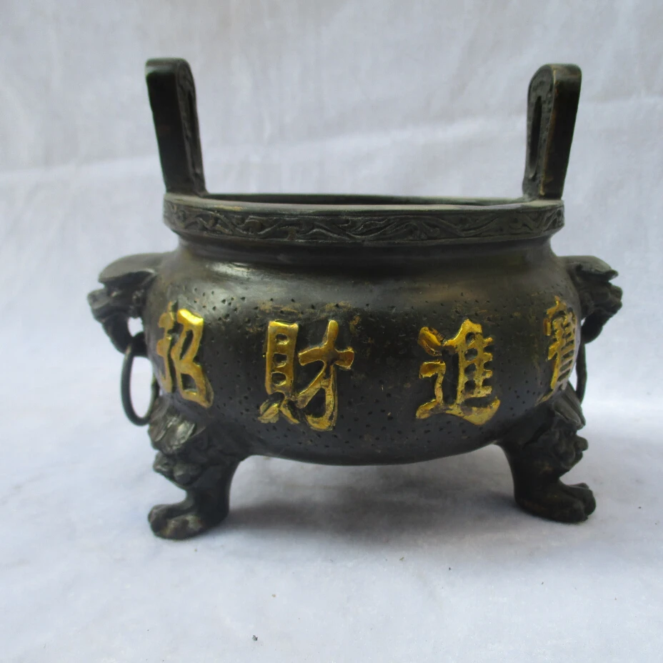 Collectible Chinese Old Bronze Carved Gold gilt Wealth and fortune Censer /Antique Metal Censer from China
Collectible Chinese Old Bronze Carved Gold gilt Wealth and fortune Censer /Antique Metal Censer from China