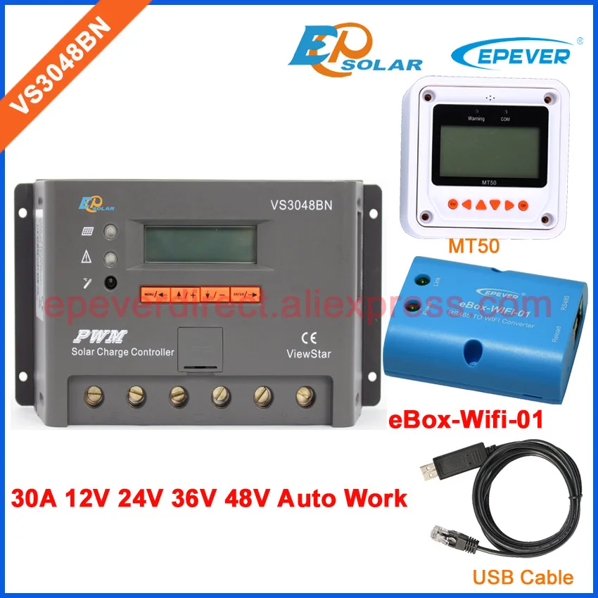 Solar power pv regulator 30A 30amp USB communication cable wifi BOX VS3048BN 36v 48v work MT50 meter EPEVER
Solar power pv regulator 30A 30amp USB communication cable wifi BOX VS3048BN 36v 48v work MT50 meter EPEVER