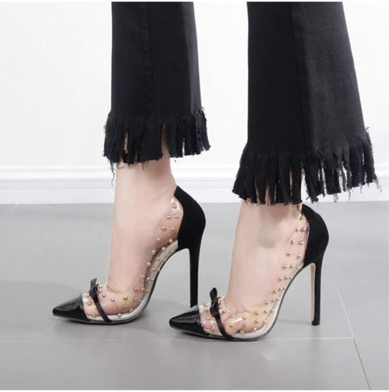 Women's Pumps Shoes Party Thin Heel Lady Wedding Shoes Women Sexy High Heels Nightclub Rivets Sexy Women Pumps High Heels Size 9 (2)