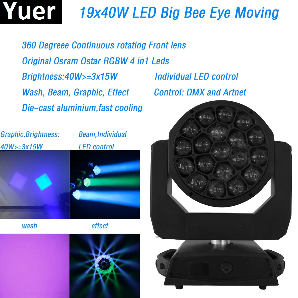 19x40w RGBW 4 in1 Osram Ostar Led Big Bee Eye Wash Beam Graphic Effect full function Moving head light 4-40 Degree Zoom DMX512
19x40w RGBW 4 in1 Osram Ostar Led Big Bee Eye Wash Beam Graphic Effect full function Moving head light 4-40 Degree Zoom DMX512