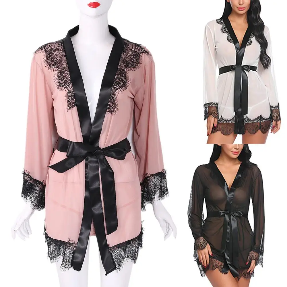 Womens Plus Size Sexy See Through Mesh Lingerie Bath Robe Contrast Color Eyelash Floral Lace Patchwork Nightgown Satin
Womens Plus Size Sexy See Through Mesh Lingerie Bath Robe Contrast Color Eyelash Floral Lace Patchwork Nightgown Satin