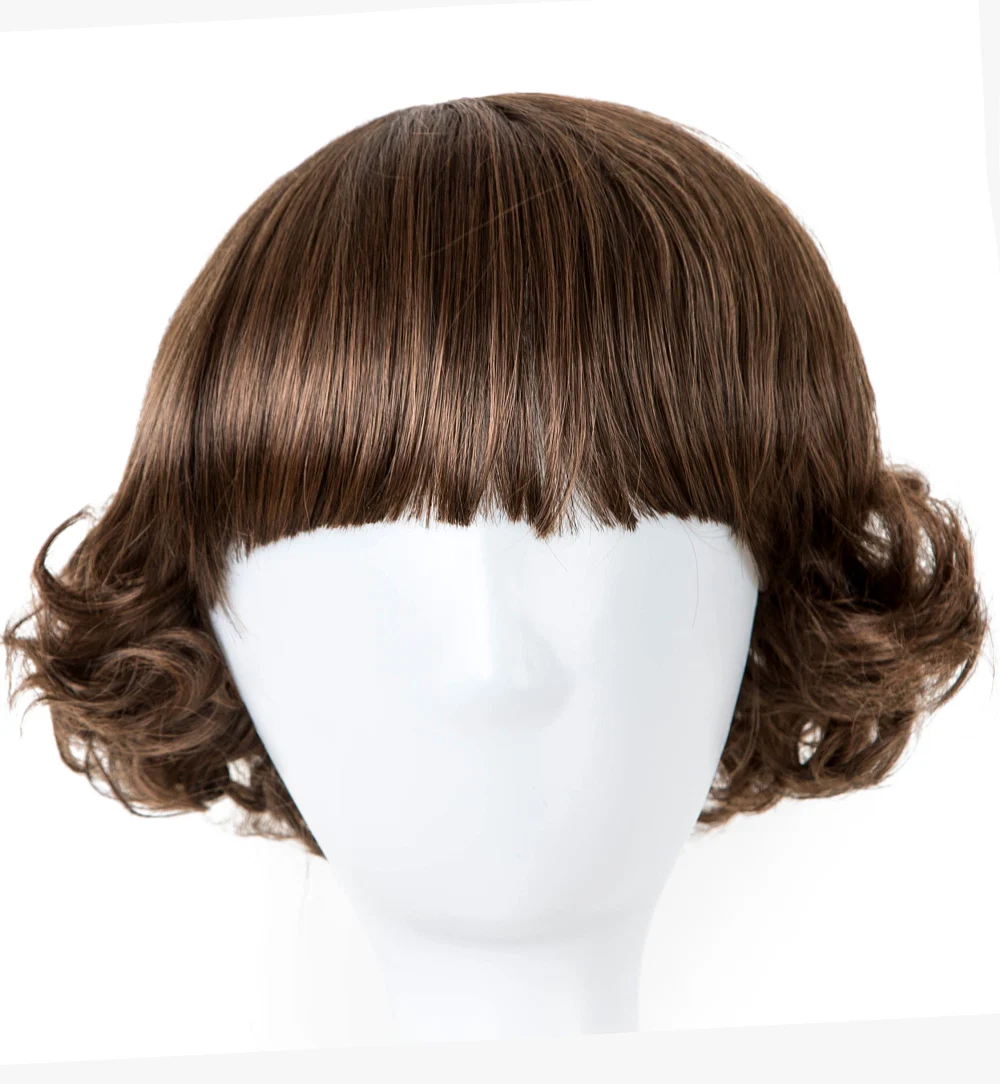 

Fei-Show Wig Synthetic Heat Resistant Fiber Short Light Brown Curly Child Hair Flat Bangs Hairpiece for 50 CM Head Circumference