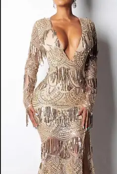 Party Dress Top Quality Celebrity Elegant Tassel Sexy Night Club Women Bodycon Evening Party Dresses Sequin Women Dress 
Party Dress Top Quality Celebrity Elegant Tassel Sexy Night Club Women Bodycon Evening Party Dresses Sequin Women Dress