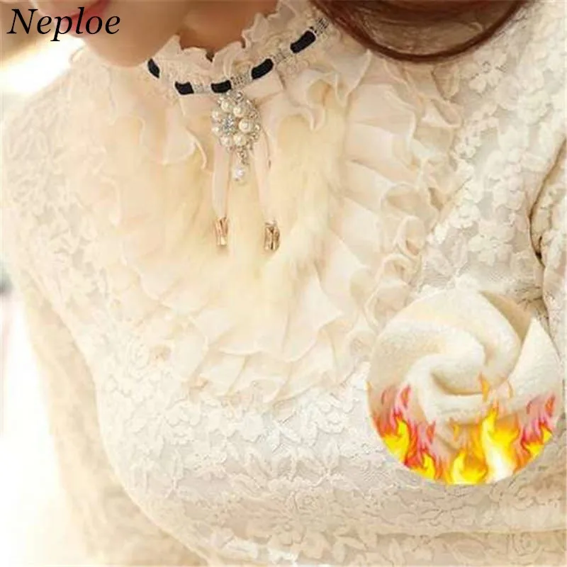 Neploe Lace Shirt Fleece Tops Korean Autumn Winter Pullover Long Sleeve Stand Collar Bottom Slim Shirts Plus Size 37471
Neploe Lace Shirt Fleece Tops Korean Autumn Winter Pullover Long Sleeve Stand Collar Bottom Slim Shirts Plus Size 37471