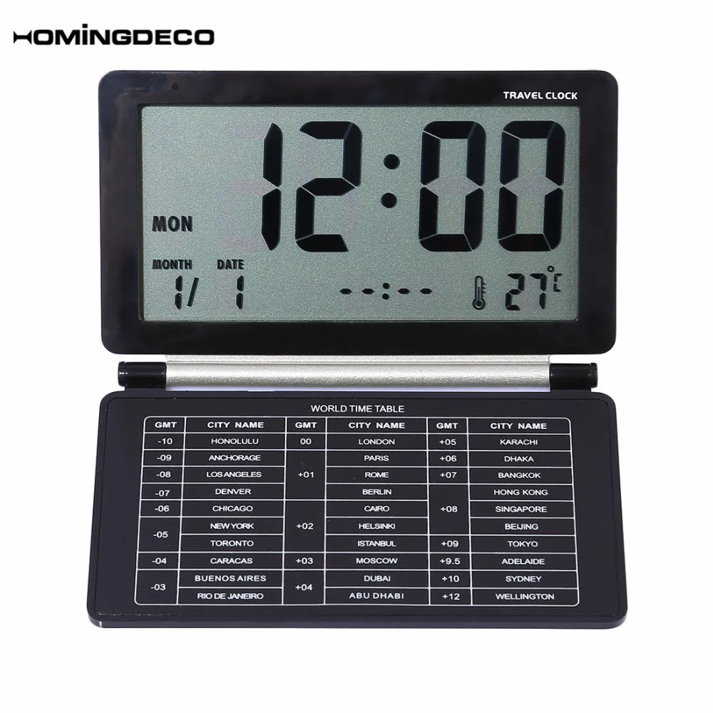 Homingdeco Travel Folding Alarm Clock Silent Multifunction Night Light LCD Electronic Digital Slim Desk table clocks Black
Homingdeco Travel Folding Alarm Clock Silent Multifunction Night Light LCD Electronic Digital Slim Desk table clocks Black