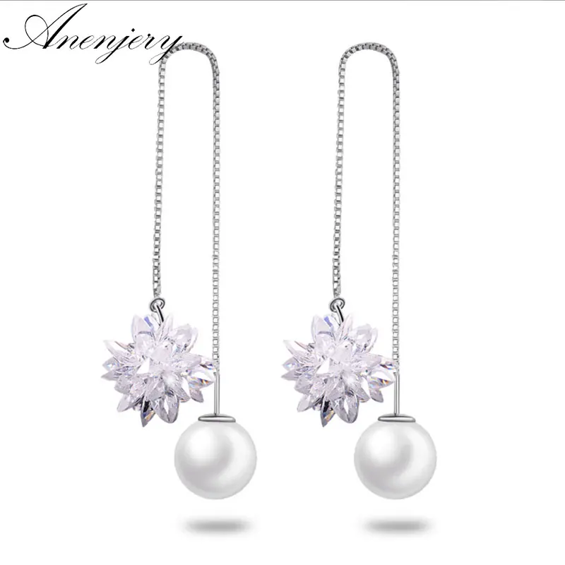 Anenjery Luxury Fashion 925 Sterling Silver Earrings Crystal Zircon Ice Flower Ball Pearl Pendant Long Tassel Ear Line S-E239
Anenjery Luxury Fashion 925 Sterling Silver Earrings Crystal Zircon Ice Flower Ball Pearl Pendant Long Tassel Ear Line S-E239