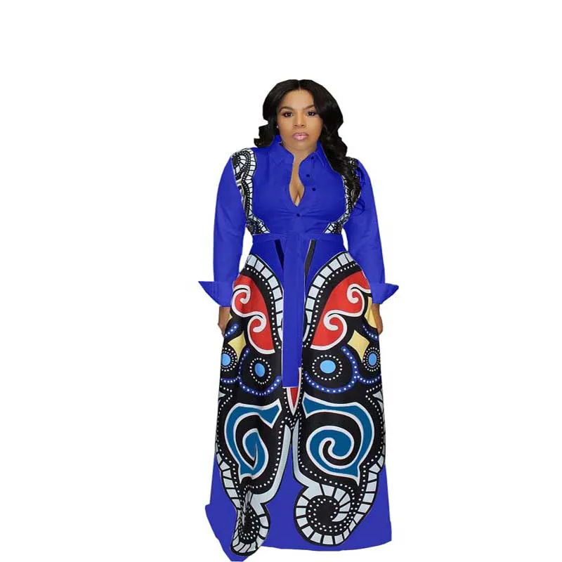 New Spring Autumn Butterfly Printed Big Swing Dress Africa Clothing Long Sleeve Turn-down Collar Maxi Dress Bohemian Plus Size
New Spring Autumn Butterfly Printed Big Swing Dress Africa Clothing Long Sleeve Turn-down Collar Maxi Dress Bohemian Plus Size