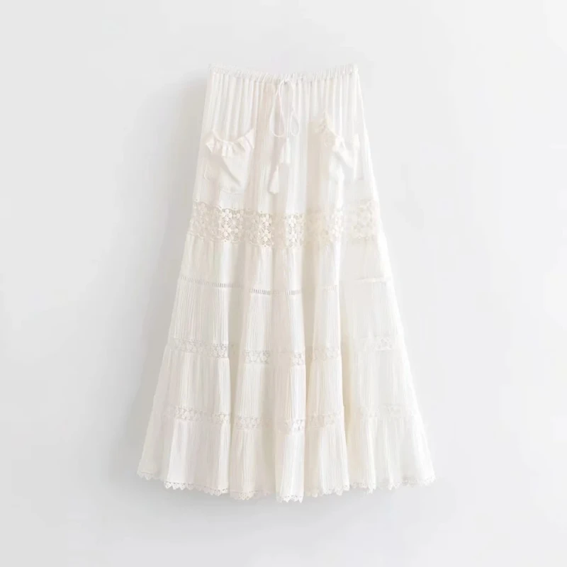 Women White Hollowed Lace Splicing Tiered Skirt 2019 Summer Style Patch Pocket A-Line Skirts Casual Lady Loose Streetwear P1038
Women White Hollowed Lace Splicing Tiered Skirt 2019 Summer Style Patch Pocket A-Line Skirts Casual Lady Loose Streetwear P1038