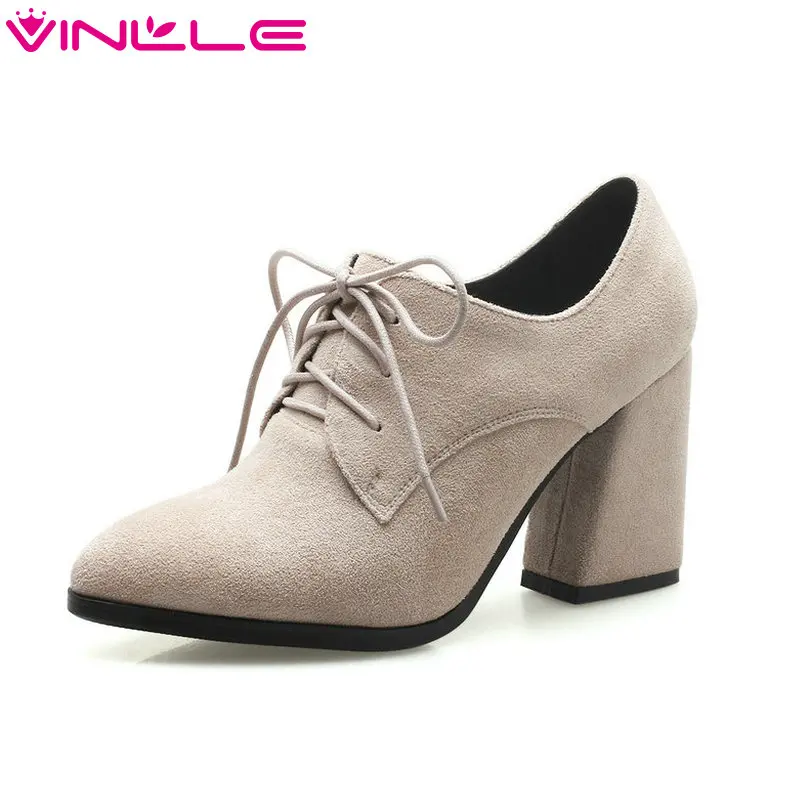 VINLLE Punk 2018 Women Pumps Flock Square High Heel Lace Up Pointed Toe Solid Beige Black Ladies Wedding Shoes Size 34-43
VINLLE Punk 2018 Women Pumps Flock Square High Heel Lace Up Pointed Toe Solid Beige Black Ladies Wedding Shoes Size 34-43