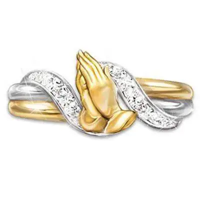 Huitan New Come Religious Pray Ring Bands Fashion Two Tone With Micro Paved Double Hands Design Daily Accessories Wholesale Lots
Huitan New Come Religious Pray Ring Bands Fashion Two Tone With Micro Paved Double Hands Design Daily Accessories Wholesale Lots