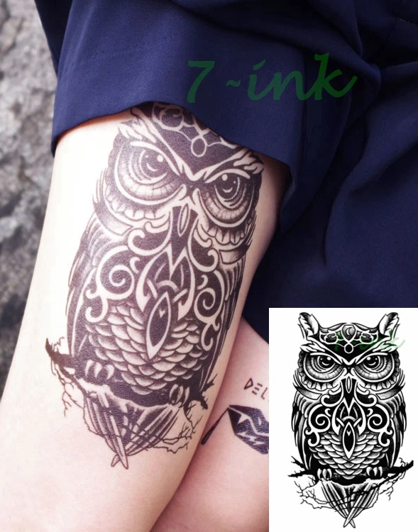 Image Waterproof Temporary Tattoo on body  big  size black owl tattoo 21*14.5cm Water Transfer Fake Tatoo Flash tatto for men women