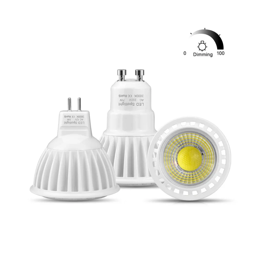 

110V 220V GU10 Aluminum LED Bulb lamp 3W 5W 7W MR16 DC12V - 24V Dimmable COB LED Spot light GU5.3 Spotlight For kitchen lighting