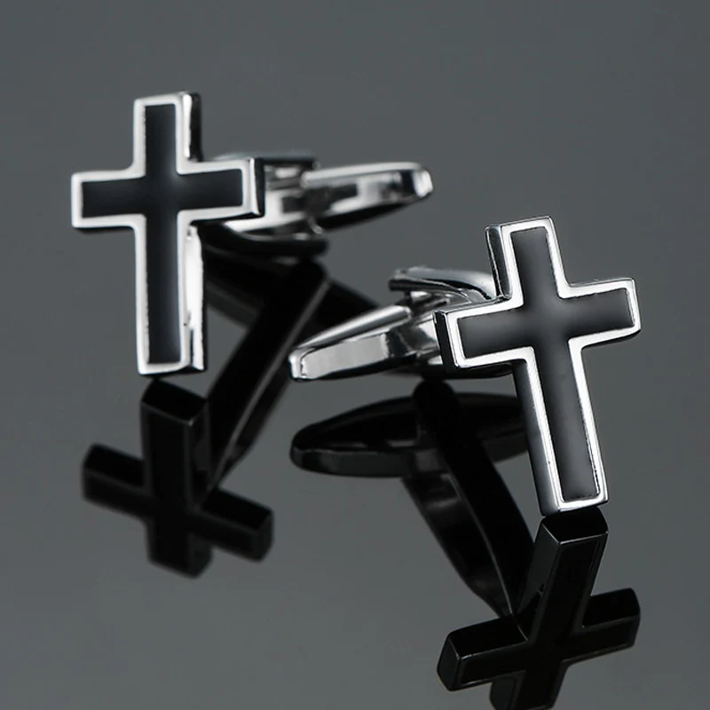 

Free delivery, high quality copper material cuff links, new fashion black cross cufflinks, men's wedding gifts.