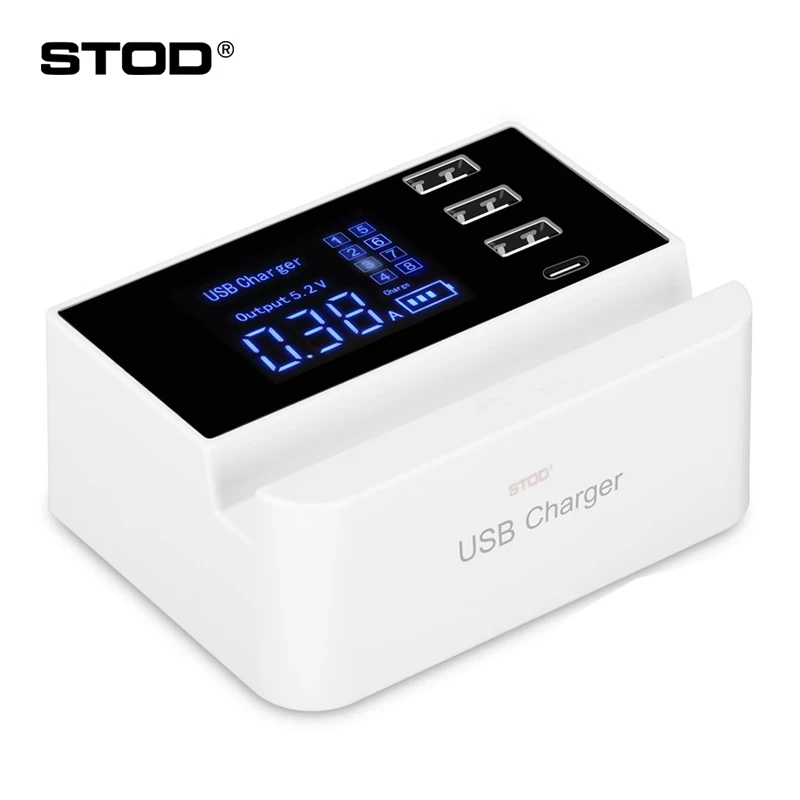 STOD 4 Port Smart USB Charger 20W Type C LED Digital Display Phone Holder For iPhone Samsung Huawei Nexus Mi USB-C AC Adapter
STOD 4 Port Smart USB Charger 20W Type C LED Digital Display Phone Holder For iPhone Samsung Huawei Nexus Mi USB-C AC Adapter