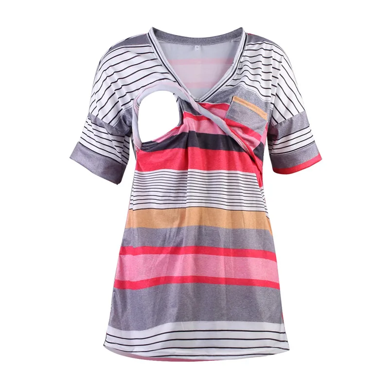 Women Maternity Clothes Tees Breastfeeding Striped Top Short Sleeve Nursing T-shirt Blouse Mother's Clothing
Women Maternity Clothes Tees Breastfeeding Striped Top Short Sleeve Nursing T-shirt Blouse Mother's Clothing
