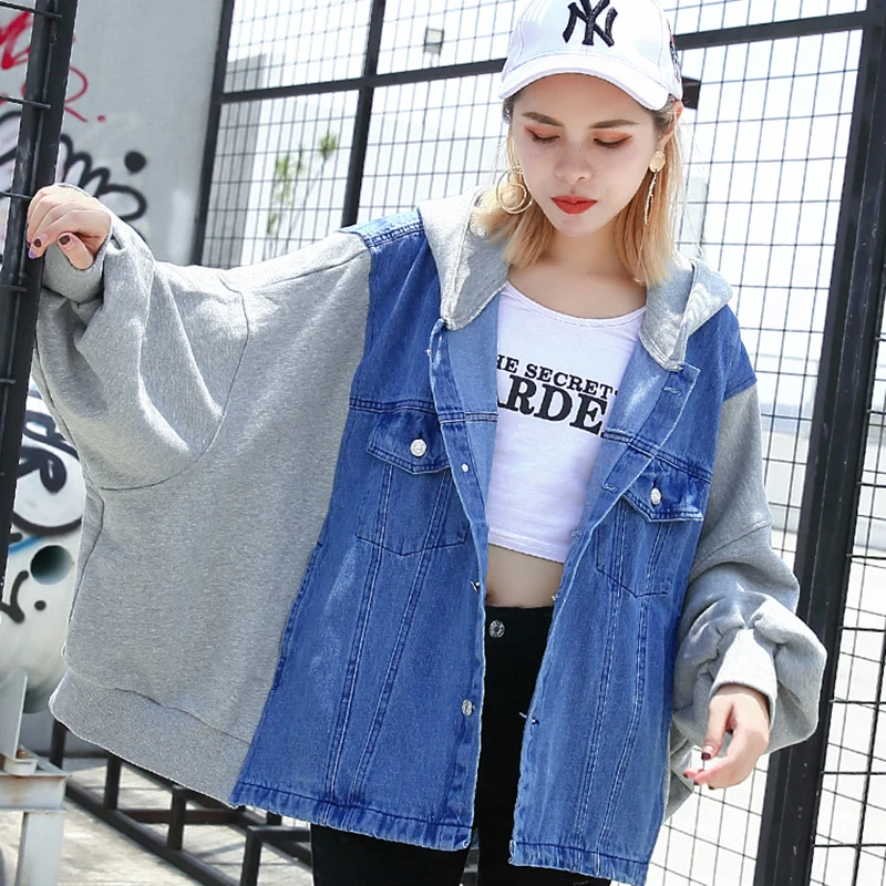 Fashion Patchwork Jeans Jacket Women Spring Oversized Bat Sleeved Jacket 2019 New Arrival Streetwear Womens Hooded Denim Jacket
Fashion Patchwork Jeans Jacket Women Spring Oversized Bat Sleeved Jacket 2019 New Arrival Streetwear Womens Hooded Denim Jacket