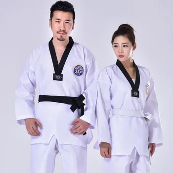 Taekwondo Uniform Clothes Traditional white suit for kids adult student Taekwondo dobok Training approve Black V-Neck clothing F 
Taekwondo Uniform Clothes Traditional white suit for kids adult student Taekwondo dobok Training approve Black V-Neck clothing F