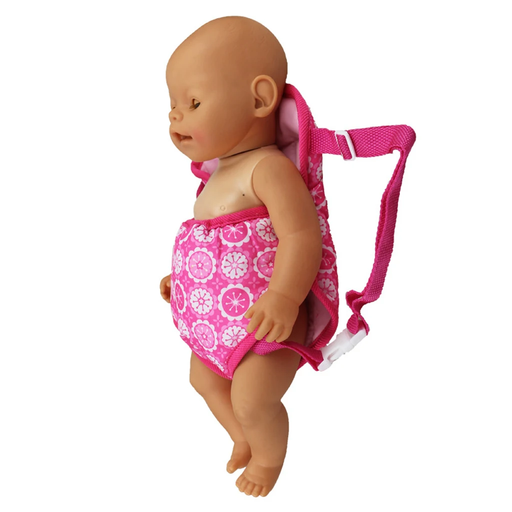Cute Kids Backpack Schoolbag Doll Carrier Bag for 18inch Pink Flower Pattern