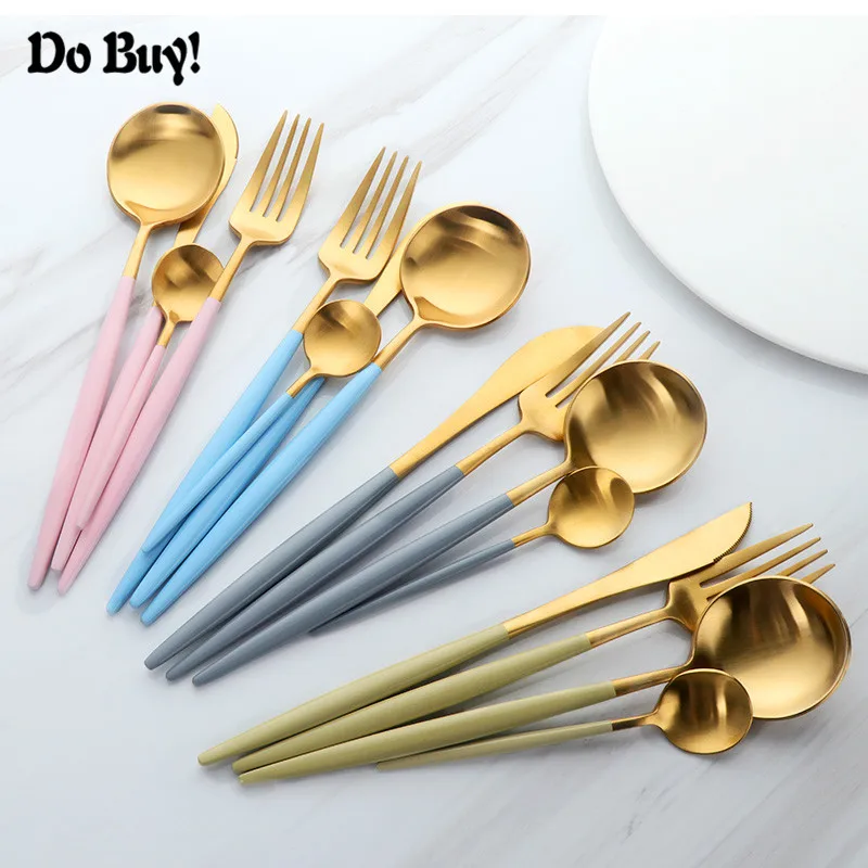 DO BUY Gold Silver Western Flatware 4Pcs/Set Stainless Steel Cutlery Set Frost Dinner Fork Knife Spoon Hotel Home Tableware
DO BUY Gold Silver Western Flatware 4Pcs/Set Stainless Steel Cutlery Set Frost Dinner Fork Knife Spoon Hotel Home Tableware