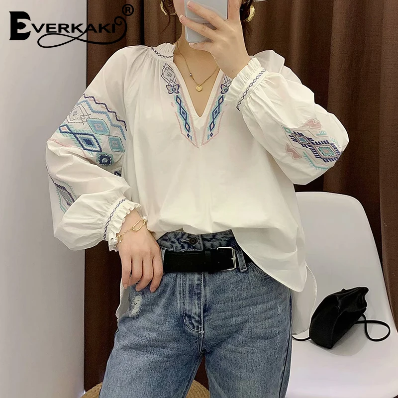 Everkaki Bohemian Embroidery Blouse Shirts Women Long Lantern Sleeve Ethnic V Neck Solid Boho Top Blouses Female 2019 Autumn New
Everkaki Bohemian Embroidery Blouse Shirts Women Long Lantern Sleeve Ethnic V Neck Solid Boho Top Blouses Female 2019 Autumn New