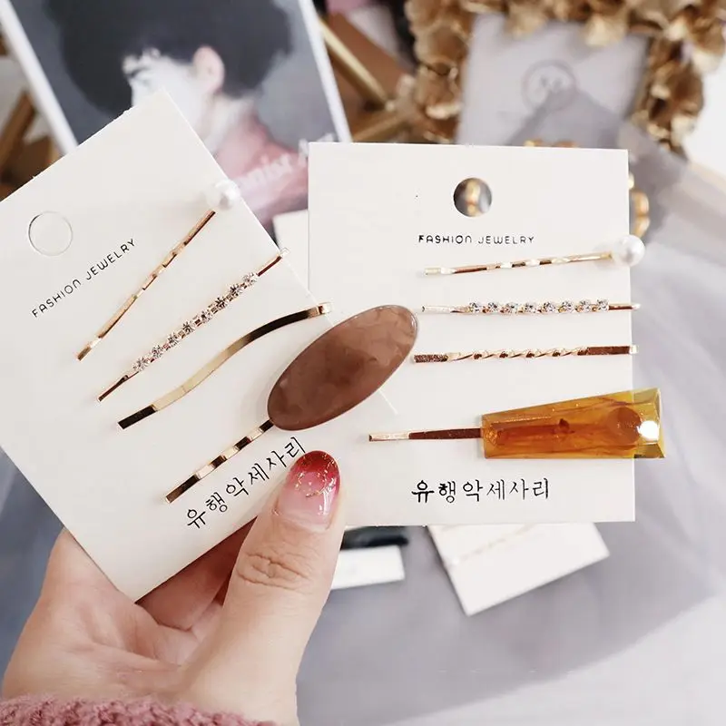 4PCS/set 2019 Korea Fashion Hair Accessories Crystal Imitiation Pearl Hairpins Hair Clips for Women Geometric Resin Hairgrip
4PCS/set 2019 Korea Fashion Hair Accessories Crystal Imitiation Pearl Hairpins Hair Clips for Women Geometric Resin Hairgrip