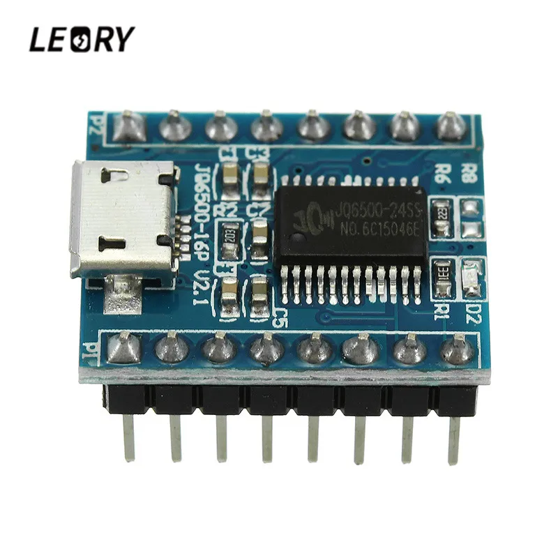 LEORY JQ6500 MP3 Player Voice Sound Module UART 16P 16Mbit DAC TF Card U Disk MP3 Format USB Replace To 5 Way MP3 Voice Board
LEORY JQ6500 MP3 Player Voice Sound Module UART 16P 16Mbit DAC TF Card U Disk MP3 Format USB Replace To 5 Way MP3 Voice Board