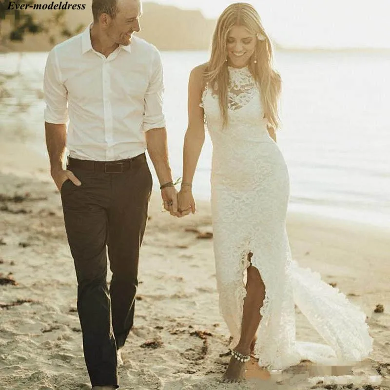 2019 Beach Wedding Dresses Lace Boho Bridal Gowns Split Halter Neck Backless Sexy Bride Dresses Plus Size Vestido De Noiva
2019 Beach Wedding Dresses Lace Boho Bridal Gowns Split Halter Neck Backless Sexy Bride Dresses Plus Size Vestido De Noiva