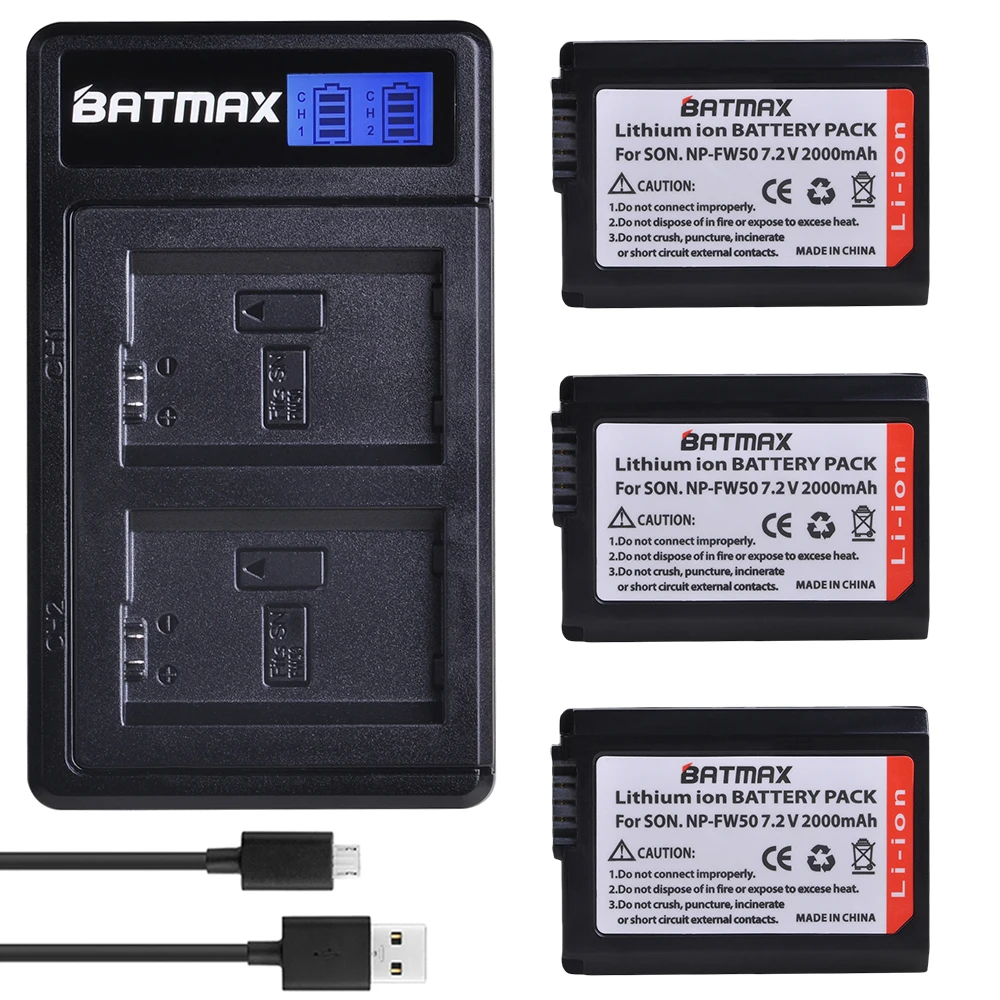 Batmax 3Pc NP-FW50 NPFW50 Bateria akku +New LCD Dual USB Charger for Sony Alpha a6500 a6300 a6000 a5000 a3000 NEX-3 a7R
Batmax 3Pc NP-FW50 NPFW50 Bateria akku +New LCD Dual USB Charger for Sony Alpha a6500 a6300 a6000 a5000 a3000 NEX-3 a7R