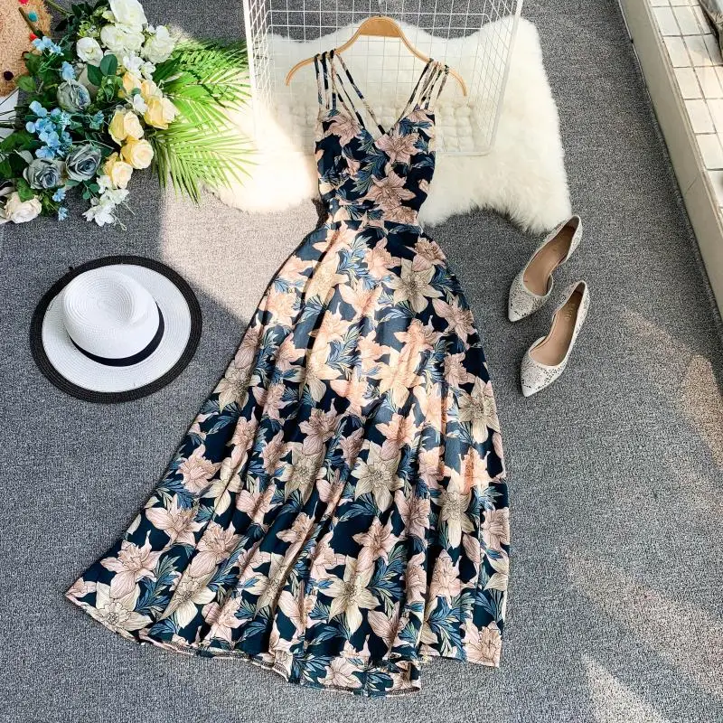 2019 New Summer Women's V-neck Strap sleeveless Floral printed Chiffon A-line dress female elegant sling beach Mid Long dresses
2019 New Summer Women's V-neck Strap sleeveless Floral printed Chiffon A-line dress female elegant sling beach Mid Long dresses