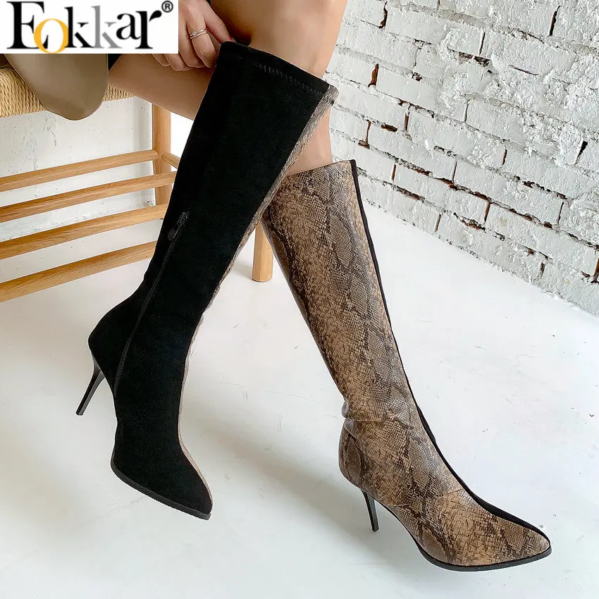 Eokkar 2020 Mixed Colors Thigh High Boots Women High Heel Pointed Toe Sanke Prints Ladies Red Mid Calf Boots Big Size 34-43
Eokkar 2020 Mixed Colors Thigh High Boots Women High Heel Pointed Toe Sanke Prints Ladies Red Mid Calf Boots Big Size 34-43