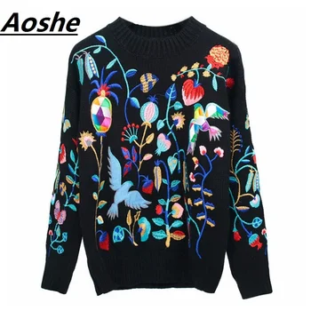 Aoshe Sweater For Women 2017 Winter Thick Runway Design Sweaters Flower Embroidery Wool Loose Knitted Pullover Vintage Jumpers
Aoshe Sweater For Women 2017 Winter Thick Runway Design Sweaters Flower Embroidery Wool Loose Knitted Pullover Vintage Jumpers