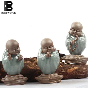 

3PCS/LOT BENEWOTER Cerative Kung Fu Tea Set Decoration Craft Ceramic Porcelain Ice Crackle Kiln Zen Buddha Monk Tea Pet Ornament