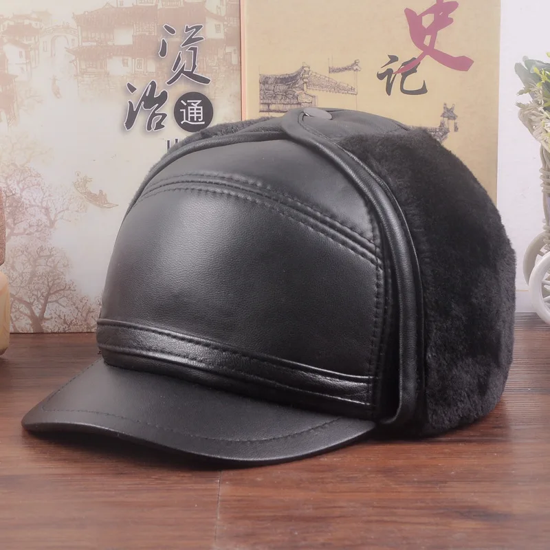 New Leather Hat Adult Winter Warm Sheepskin Cap Male Imitation Mink Earmuffs Cap Elderly Peaked Cap New Year Gift B-7273
New Leather Hat Adult Winter Warm Sheepskin Cap Male Imitation Mink Earmuffs Cap Elderly Peaked Cap New Year Gift B-7273