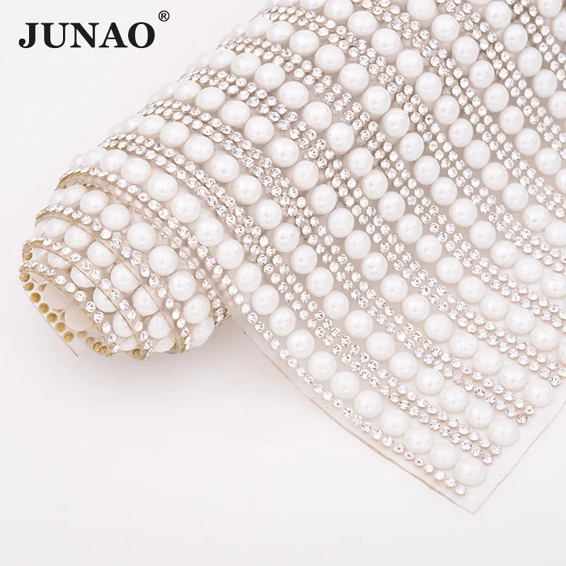 JUNAO 24x40cm 6mm White Pearl Ribbon Trim Hot Fix Rhinestones Mesh Pearls Beads Fabric Strass Applique for Dress DIY Crafts
JUNAO 24x40cm 6mm White Pearl Ribbon Trim Hot Fix Rhinestones Mesh Pearls Beads Fabric Strass Applique for Dress DIY Crafts