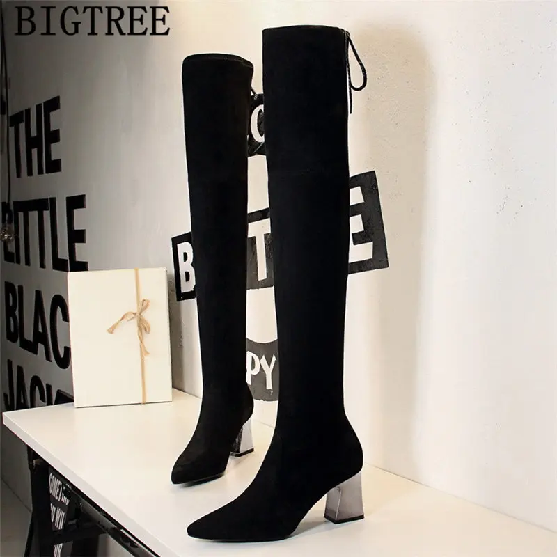 

thigh high boots thick heel bigtree shoes over the knee boots high heels boots women luxury heels chaussures femme ayakkabi buty