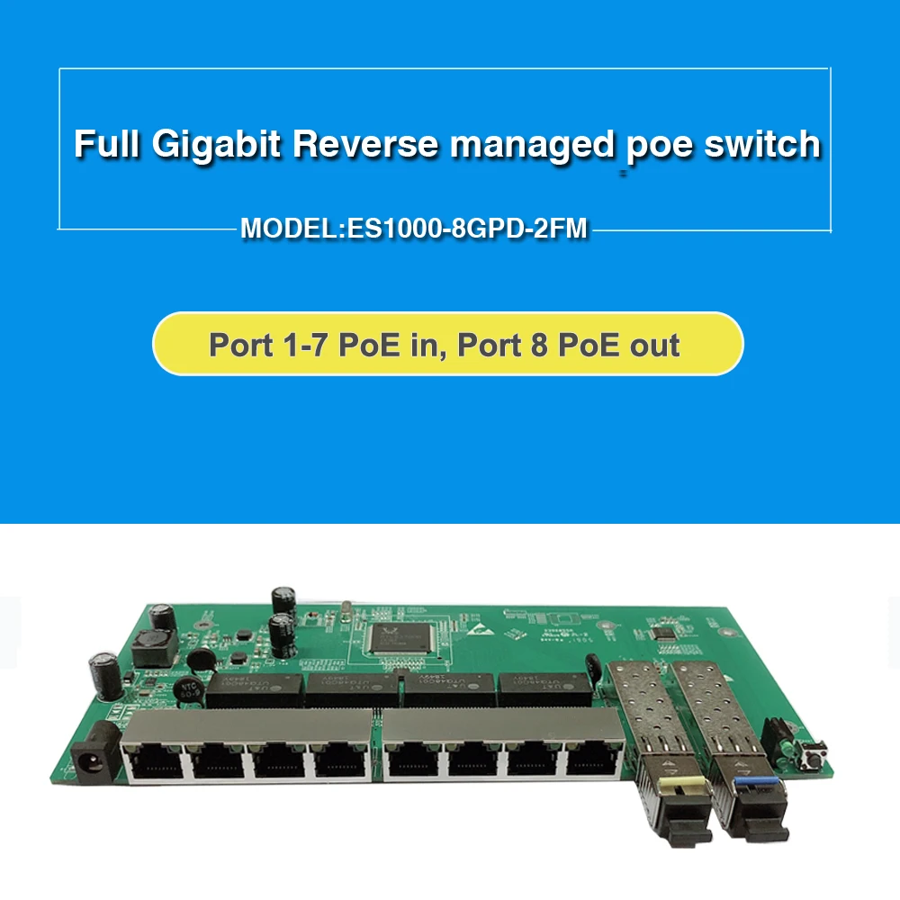 8-Port Gigabit Reverse Poe managed ethernet Switch with 2 SFP slots with VLAN
8-Port Gigabit Reverse Poe managed ethernet Switch with 2 SFP slots with VLAN