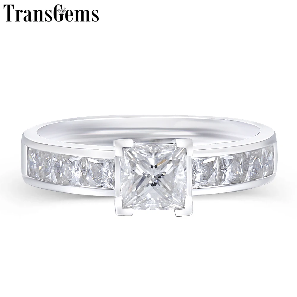 Transgems 14K White Gold 1.4CTW 0.7ct 5mm F Color Princess Cut Moissanite Engagement Ring with 2.5mm Princess Cut Side Stone
Transgems 14K White Gold 1.4CTW 0.7ct 5mm F Color Princess Cut Moissanite Engagement Ring with 2.5mm Princess Cut Side Stone