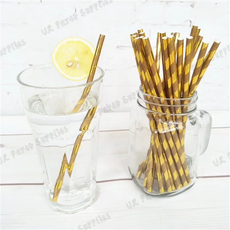Image Free Shipping 11000pcs Foil Gold Kraft Paper Straws Rustic Tan Wedding Vintage Decor Camping Party Decor Woodland Party Supplies