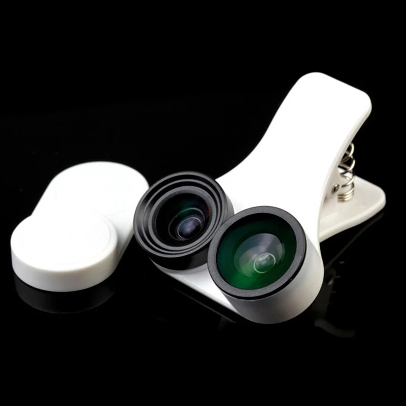 

3 in 1 Universal Clip Photo Lens Fisheye+Macro+Wide Angle Phone Lens for iPhone Samsung Xiaomi Huawei HTC Tablets White Hot Sale