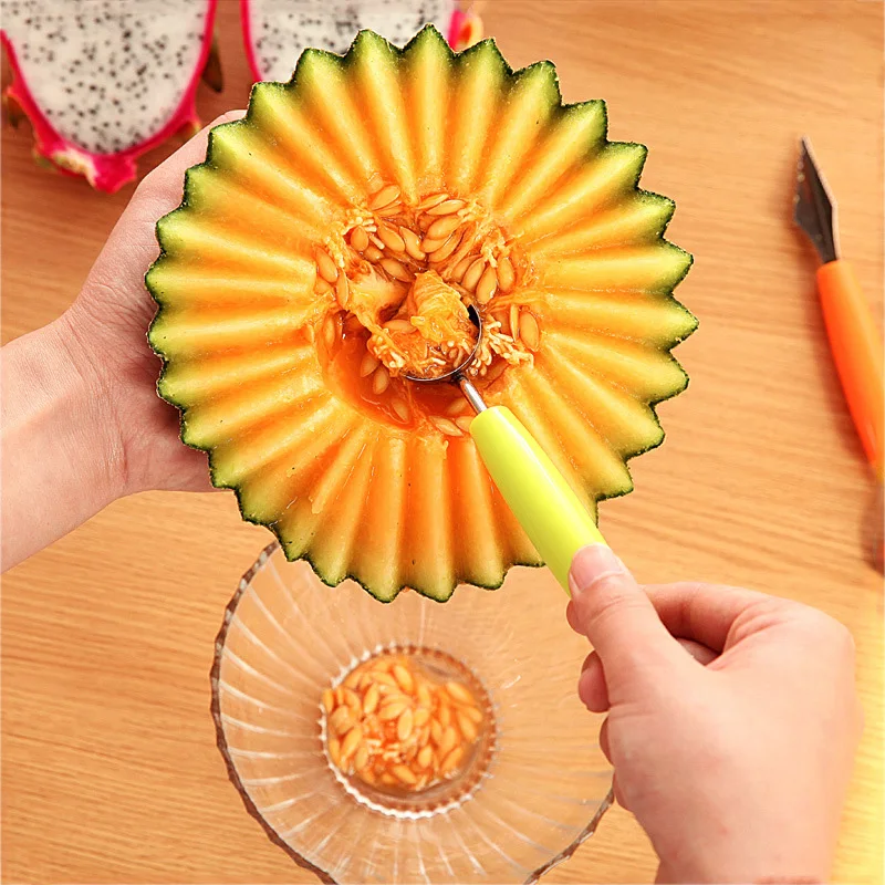 2018 New double head carving tools fruit dig ball spoon DIY creative fruit carving knife Melon Scoops Ballers Kitchen gadgets (3)