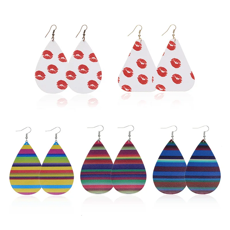 Oversize Glitter Serape Red Lips Leather Teardrop Earrings Rainbow Striped Water Drop Double-sided PU Leather Earrings Wholseale
Oversize Glitter Serape Red Lips Leather Teardrop Earrings Rainbow Striped Water Drop Double-sided PU Leather Earrings Wholseale