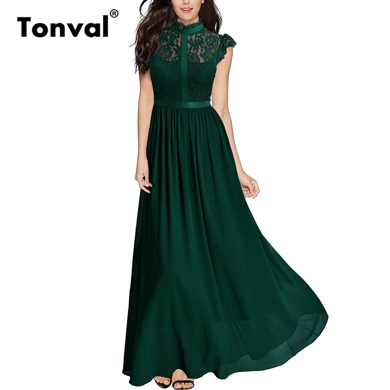 Tonval Vintage Ruffle Elegant Lace Long Party Dress Women Keyhole Back Cap Sleeve Chiffon Dress Green Maxi Summer Dresses
Tonval Vintage Ruffle Elegant Lace Long Party Dress Women Keyhole Back Cap Sleeve Chiffon Dress Green Maxi Summer Dresses