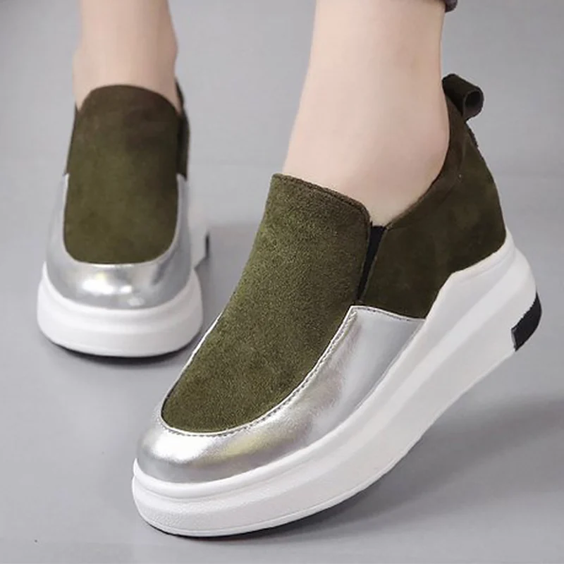 Wedges sneakers for students Slip-on Comfortable Casual shoes women Loafers Patchwork Increase Womens | Обувь