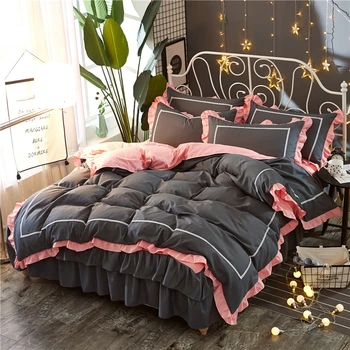 Cute Korean Pink Polka solid duvet cover Sets Romantic Lace Girls Princess quilts Cover Designer Fairy queen king Bedding Sets
Cute Korean Pink Polka solid duvet cover Sets Romantic Lace Girls Princess quilts Cover Designer Fairy queen king Bedding Sets