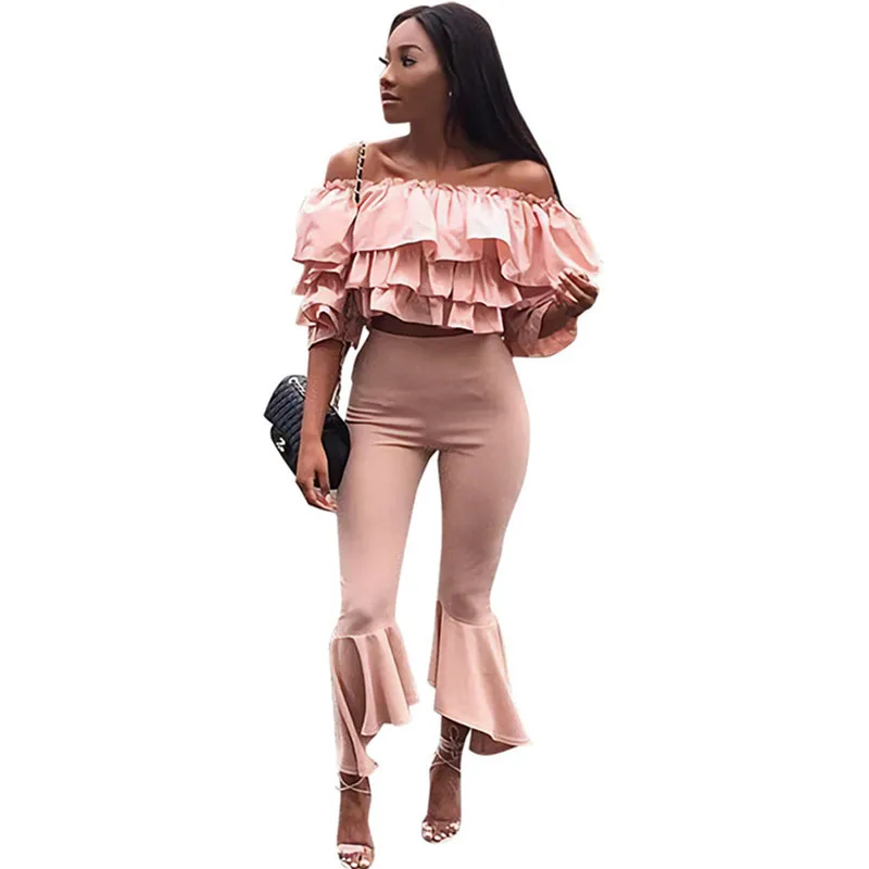 Pink Two Piece Set 2019 Women Fall Off the Shoulder Ruffles Crop Top + Cropped Flare Pants Suit Sexy Party Club 2 Piece Outfits
Pink Two Piece Set 2019 Women Fall Off the Shoulder Ruffles Crop Top + Cropped Flare Pants Suit Sexy Party Club 2 Piece Outfits