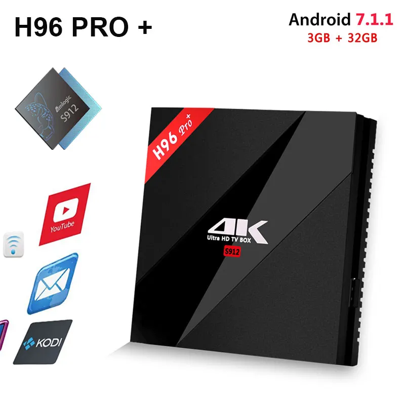 H96 Pro+ Android 7.1 TV Box 3G/32G Amlogic S912 Octa Core 64Bit 2.4G/5G Wifi 4K BT4.1 HD Media Player Set Top Box 
H96 Pro+ Android 7.1 TV Box 3G/32G Amlogic S912 Octa Core 64Bit 2.4G/5G Wifi 4K BT4.1 HD Media Player Set Top Box
