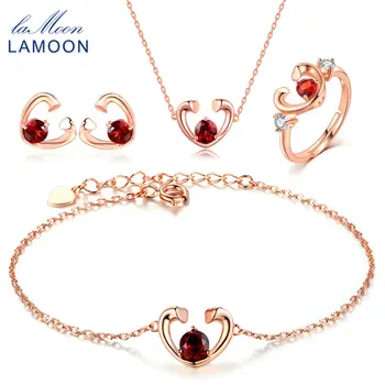 LAMOON Romantic 925 Sterling Silver Jewelry Sets Natural Round Garnet S925 Fine Jewellery for Women Wedding Gift V015-1
LAMOON Romantic 925 Sterling Silver Jewelry Sets Natural Round Garnet S925 Fine Jewellery for Women Wedding Gift V015-1