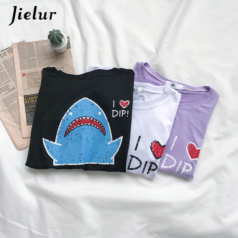 Jielur Shark Printed Cartoon T-Shirt Women Cute Casual Sweet Korean Tshirt Femme Summer White Black Top Girls Streetwear S-XL
Jielur Shark Printed Cartoon T-Shirt Women Cute Casual Sweet Korean Tshirt Femme Summer White Black Top Girls Streetwear S-XL