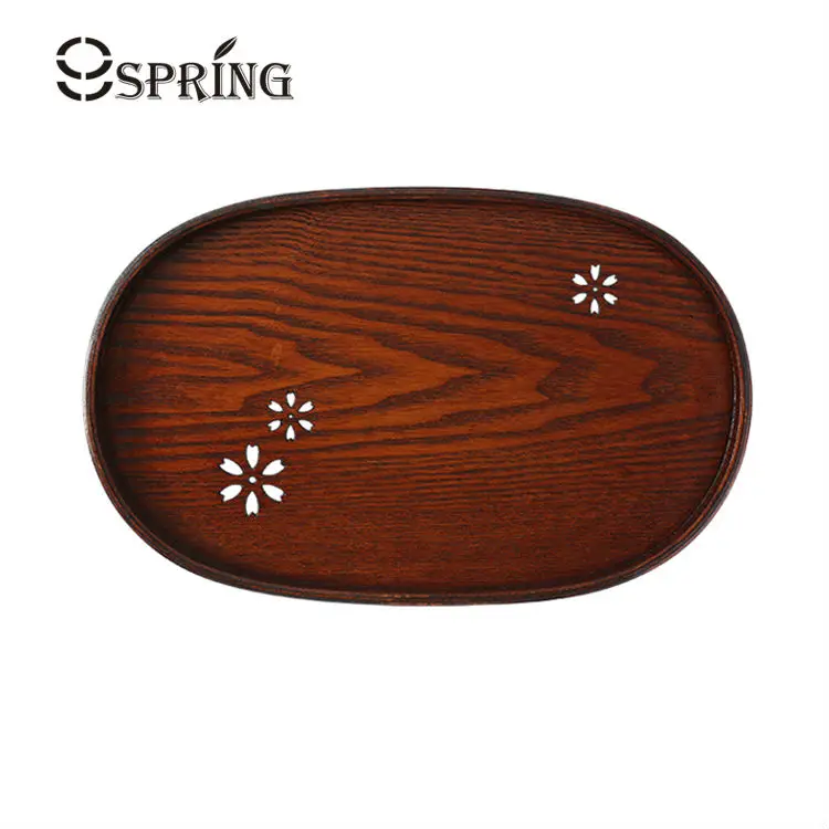 Image Japanese Style Oval Shape Wood Serving Trays Handcrafted Engraving Wooden Plate Tea Tray Tableware for Serving Tea Coffee Food