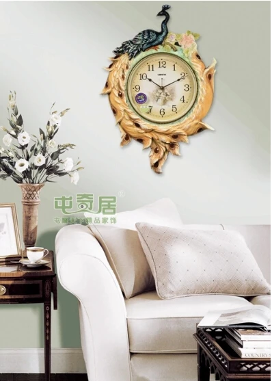 Oversized peacock European mute sitting room wall clock/insert/bedroom gilded clock clock/restaurant
Oversized peacock European mute sitting room wall clock/insert/bedroom gilded clock clock/restaurant